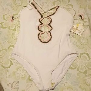 Becca White Crochet One Piece NWT